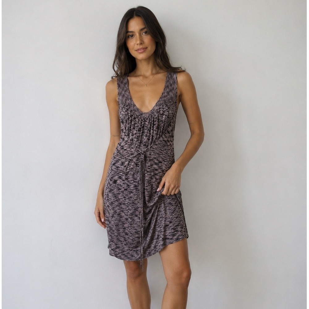 Free People Space Dye Knit Mini Dress Sleeveless Cinched Front Size M